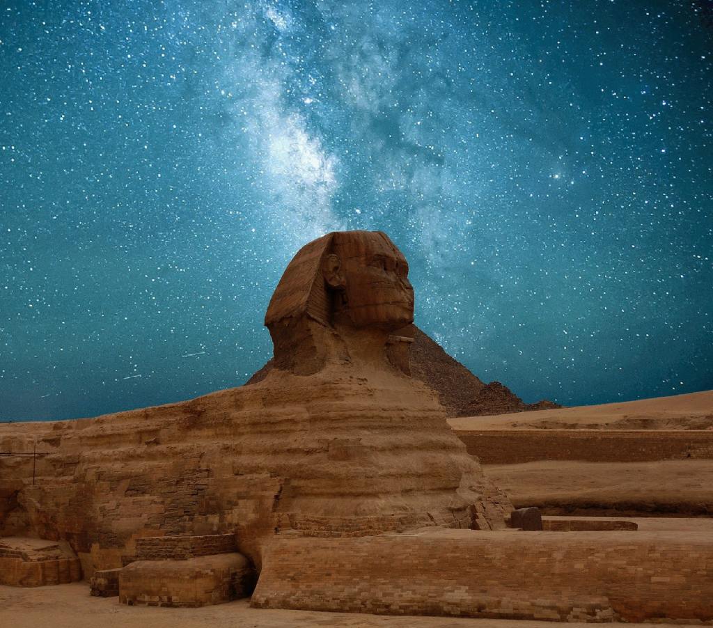  The Egyptian Night Sky Bright & Beautiful.The Sphinx Was The Symbol Used To Initiate The Neophytes In to The Mysteries of The Universe and Be Freed Physical Chains of The Body. The  Sphinx was originally introduced as a Riddle , to access the initiates aptitude 
